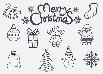 Christmas icons set. Outline symbol collection Vector illustrations