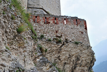 Fototapeta na wymiar Close Up of Old Weathered Stone Walls of Italian Castle
