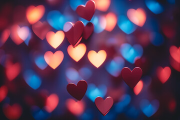 Abstract dark gradient background with hearts shape bokeh.