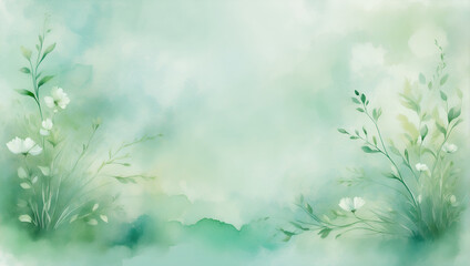 watercolor hand painted soft and dreamy background, green, emerald color	
