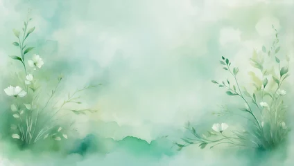 Poster watercolor hand painted soft and dreamy background, green, emerald color   © ArtistiKa