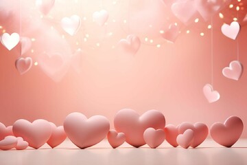 AI-generated illustration of a decorative display of small pink hearts. Valentine's Day