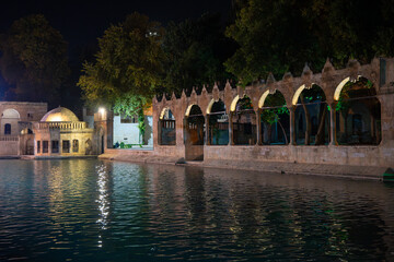 Balikligol (Fish Lake) night view in Sanliurfa City.