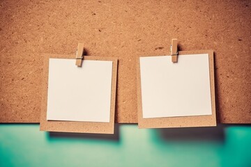 Two Blank white Vintage instant photo frames, empty stickers for notes, memo papers