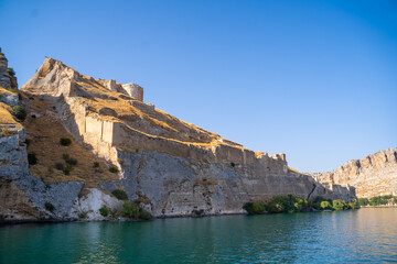 Fototapeta na wymiar Rumkale Castle view from Euphrates River.