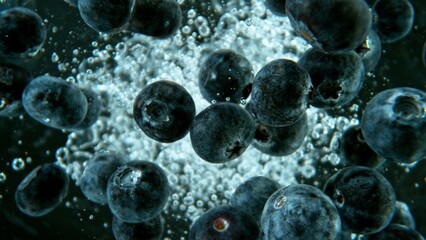 Bunch of Fresh Blueberries Dropped in Water.