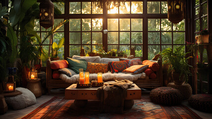  a boho living room interior background.