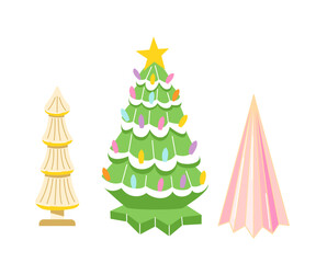 Set of vintage glass Christmas tree lamps isolated on white.
Trendy retro xmas decoration. Vector funky illustration.