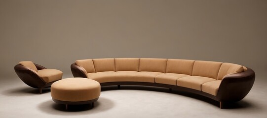 A beautiful curved sofa is isolated in the living room with copy space.
