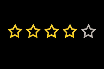 Gold, gray, silver five star shape on the background of the blackboard. Increase rating or ranking,...