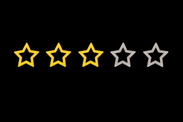 Obraz premium Gold, gray, silver five star shape on the background of the blackboard. Increase rating or ranking, evaluation and classification idea. Three 3 stars.