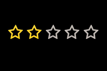 Fototapeta premium Gold, gray, silver five star shape on the background of the blackboard. Increase rating or ranking, evaluation and classification idea. Two 2 stars.