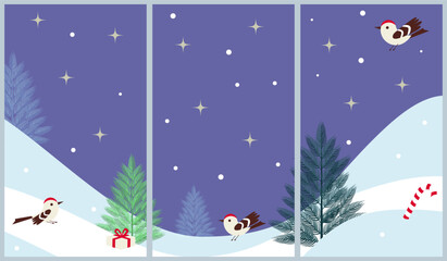 Fototapeta na wymiar Vector set of winter backgrounds. New Year and Christmas design illustrations for social media posts and stories, covers, wallpapers, design for ads and banners