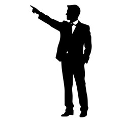 Fototapeta premium A business man direction with hand vector silhouette, business people direction silhouette
