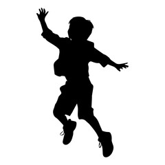 Fototapeta na wymiar Child jumping vector silhouette, child playing vector silhouette white background