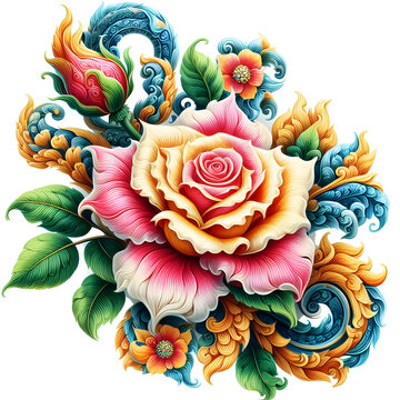 cilpart Rose11 linethai bouquet with and flowers  transparent