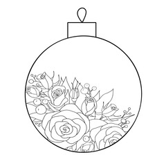 line art drawing of a Christmas ball, toy on the spruce for coloring