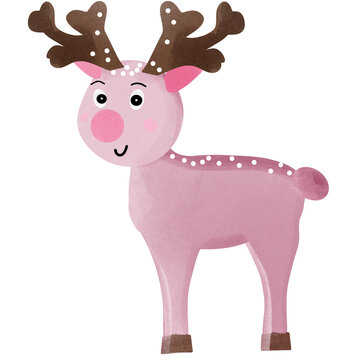 Pink fancy reindeer with christmas tree and snow