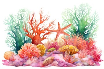 Fototapeta na wymiar Under the sea colorful illustration, generative ai