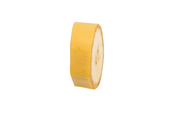 Sliced banana pieces. Isolated on white background.