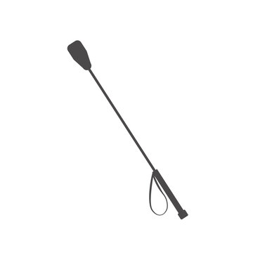 Horse riding dressage whip. Leather riding crop with hand loop. Equestrian tack. Equine sports. Horse stables equipment. Vector illustration colored flat hand drawn isolated on white background.