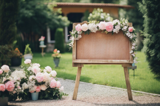 A welcoming chalkboard sign at the entrance of the wedding ceremony,Wedding banner.