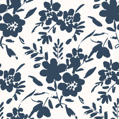 Black and white seamless pattern with flowers.  Vector illustration