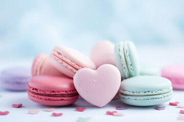Obraz premium Heart-Shaped Macaroons, top view, Valentine's Day Concept 