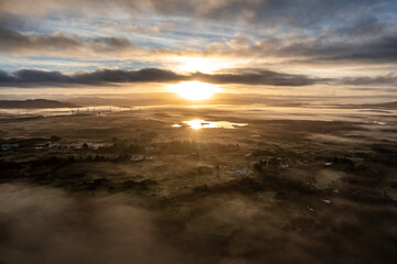 Aerial view of a foggy Bonny Glen by Portnoo in County Donegal - Ireland