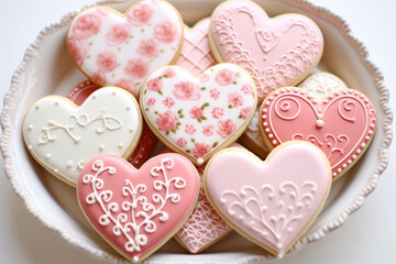 Obraz premium Heart-Shaped Cookies, top view, Valentine's Day Concept 