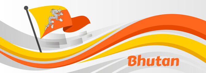 Waving Flag banner with flag of Bhutan. Template for independence day Banner design

