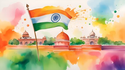 India republic day watercolor illustration.