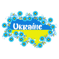 Vector Illustration Ukraine, map, flowers