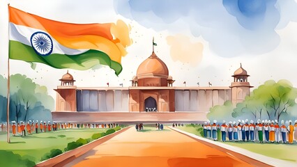 Watercolor illustration of india republic day. - obrazy, fototapety, plakaty