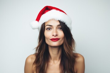 Beautiful French Woman In Santa Hat On White Background