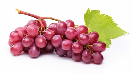 Fototapeta premium Isolated red grape with leaves on a white background .