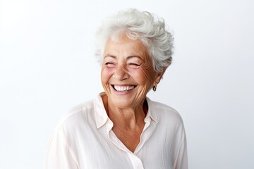Happy Old Argentine Woman On White Background