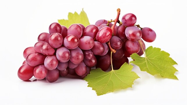 Isolated red grape with leaves on a white background .