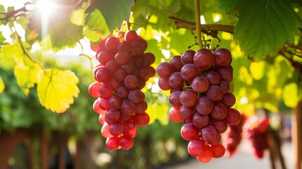Red ripe grapes in garden with clusters associated plump sleek, this material used to make red wine business .