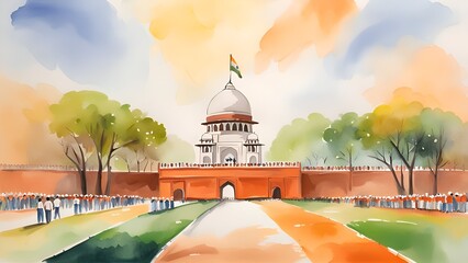 Watercolor india republic day background. - obrazy, fototapety, plakaty