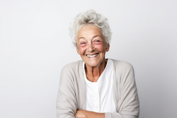 Happy Old German Woman On White Background