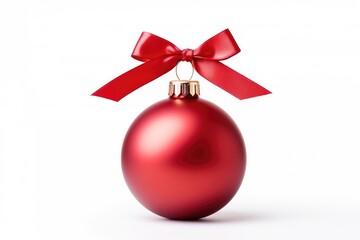 Isolated Red Christmas Ball With Ribbon And Bow