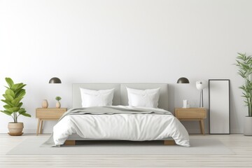 Minimalistic Bedroom With White Bed And Mirror Decor