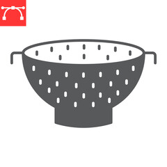 Colander glyph icon, kitchen and strainer, colander vector icon, vector graphics, editable stroke solid sign, eps 10 - obrazy, fototapety, plakaty