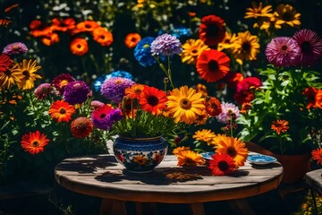 Fototapeta na wymiar colorful flowers in pots
