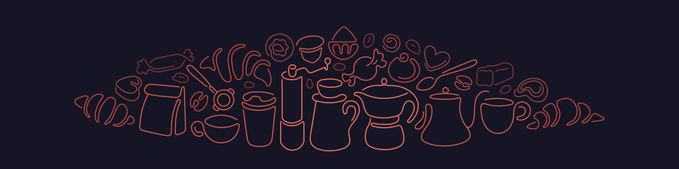 Coffee, tea line symbol. Cup, dessert, chocolate