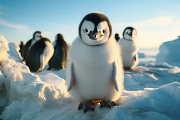 Fotobehang Penguin baby on  Antarctic coast or islands,  wildlife animals, environment and ecosystem, bird in ice and snow © Berit Kessler