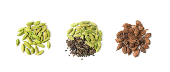 Cardamom Isolated, Green Cardamon Seeds, Dry Kardamon, Cardamum Spice, Genera Elettaria Beans