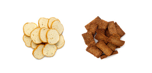 Dry Round Crackers Isolated, Sliced French Baguette Bread, Crunchy Croutons, Bruschetta Crackers, Round Rusks