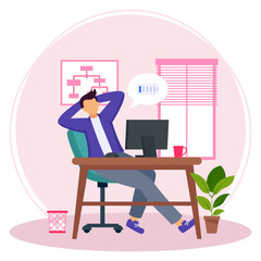 Energized Staff Member concept, Resting on standard office chair vector icon design, corporate wellbeing symbol, Sedentary lifestyle sign, self serving behaviors stock illustration